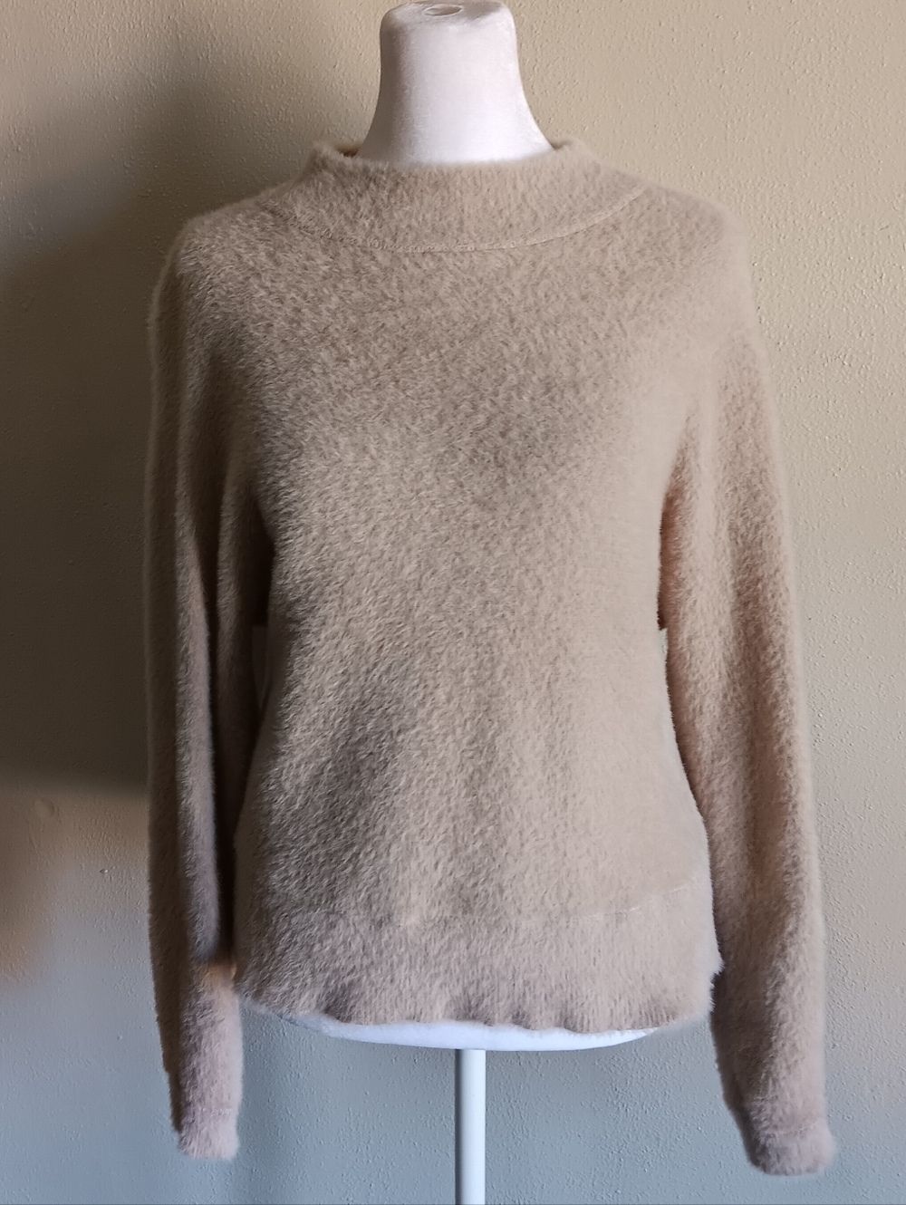 Fuzzy Cozy TeddyBear Tan Crewneck Sweater, Beige Bailey Medium, Neutral Fall